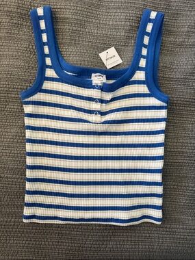 Cotton On Blue & White Striped Ribbed Button-Front Tank